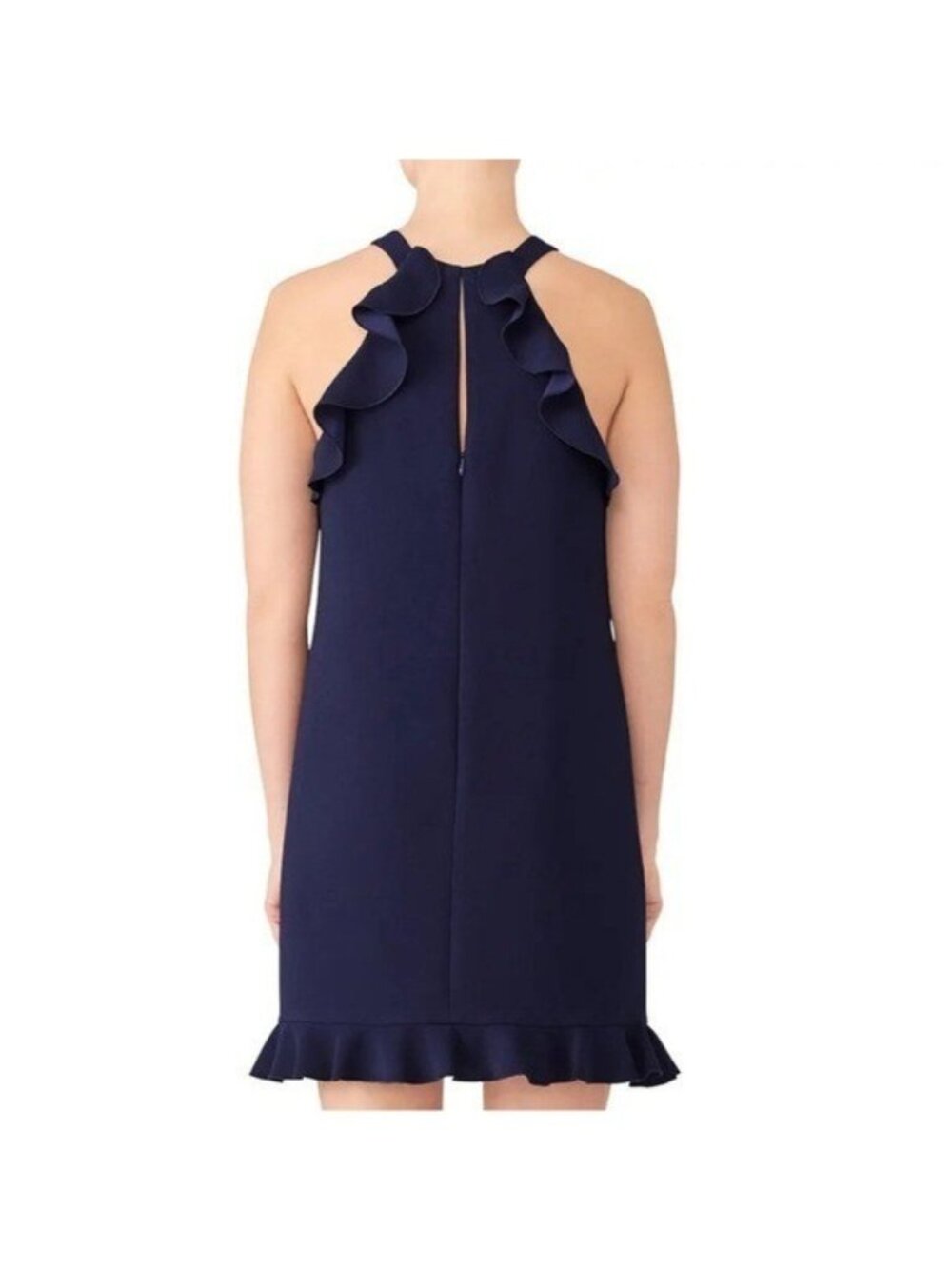 Trina Turk Womens Size 0 Ruffle Myers Ruffled Trim Dress Mini Navy Blue - Picture 4 of 7